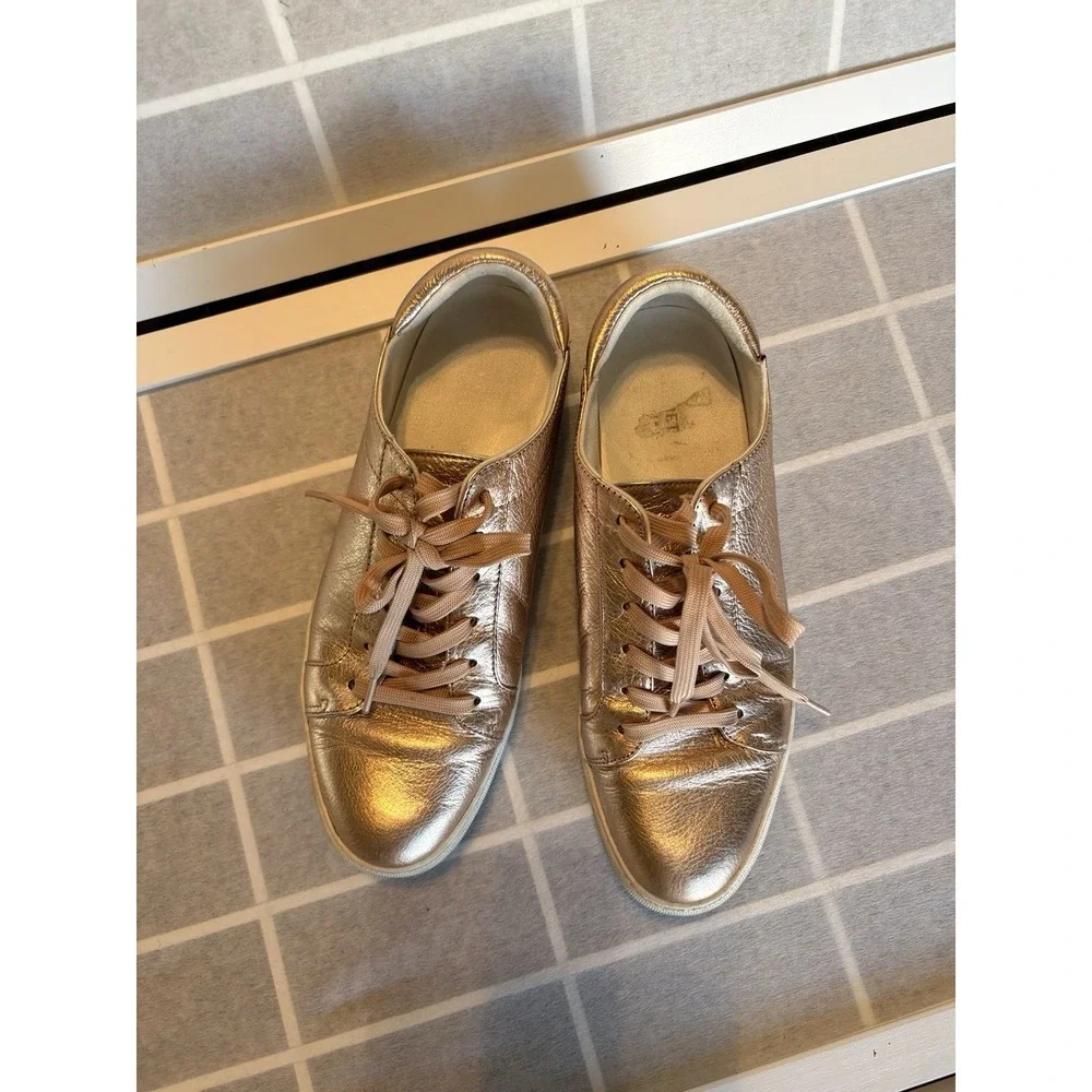 Steve Madden Leather‎ Gold Metallic Sneakers Womens size 9.5 Glitchy Glam Vibes